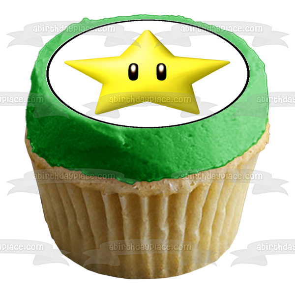 Super Mario Brothers Luigi Yoshi Toad Starman 1-up Mushroom Cheep Cheeps Imágenes comestibles para cupcakes ABPID08946 