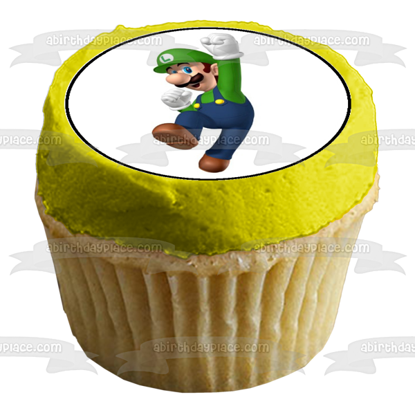 Super Mario Brothers Luigi Yoshi Toad Starman 1-up Mushroom Cheep Cheeps Imágenes comestibles para cupcakes ABPID08946 