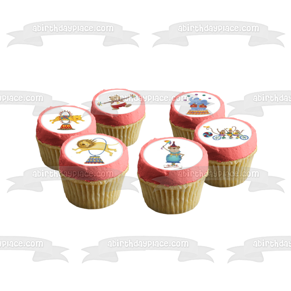 Imágenes de decoración comestible para cupcakes con animales de circo, elefante, león, mono, ABPID09054 