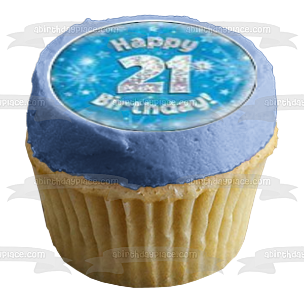 Happy 21st Birthday Boy Stars Edible Cupcake Topper Images ABPID08151