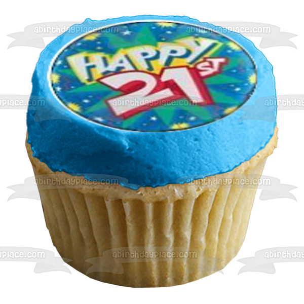 Happy 21st Birthday Boy Stars Edible Cupcake Topper Images ABPID08151