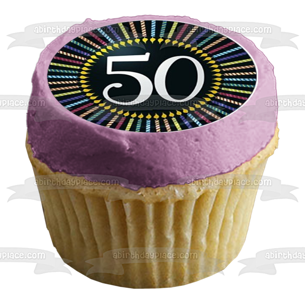 50th Birthday Number Fifty Colorful Spiral Candles Black Background Edible Cupcake Topper Images ABPID09102