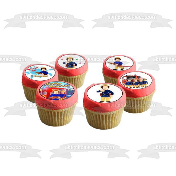 Fireman Sam Co-Workers Hose Fire Truck to the Rescue Edible Cupcake Topper Images ABPID12075