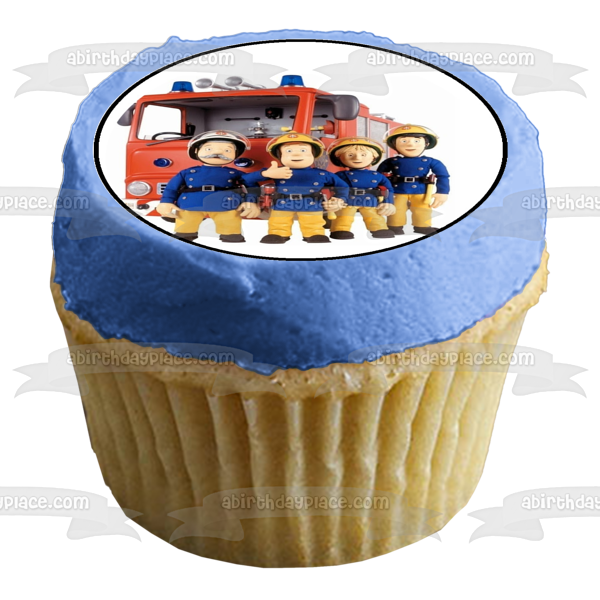 Fireman Sam Co-Workers Hose Fire Truck to the Rescue Edible Cupcake Topper Images ABPID12075