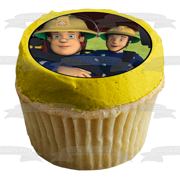 Fireman Sam Co-Workers Hose Fire Truck to the Rescue Edible Cupcake Topper Images ABPID12075