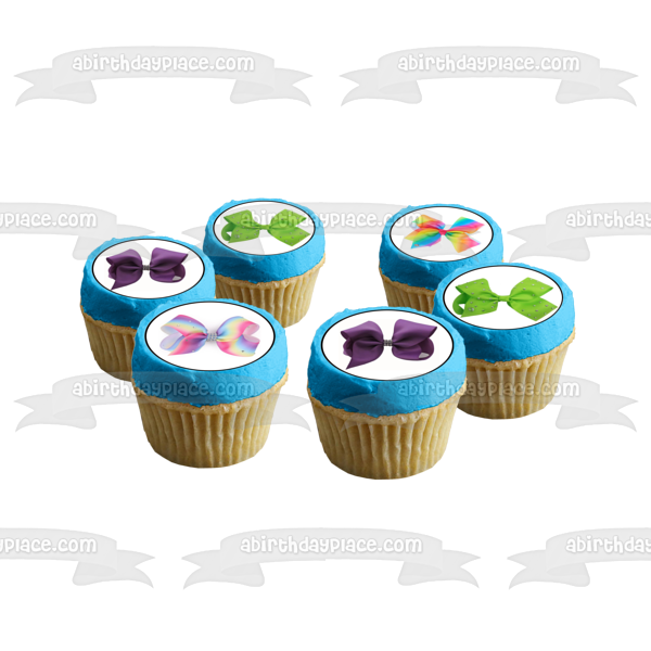 Jo Jo Siwa Bows Tye Dyed Verde Azul Rosa Púrpura Comestible Cupcake Topper Imágenes ABPID21924 