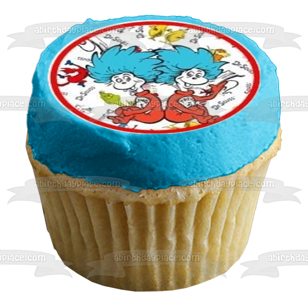 Dr. Seuss Portadas de libros Zorro en Sox Un pez Dos peces Pez rojo Pez azul El gato con sombrero El Grinch Imágenes comestibles para cupcakes ABPID24409 