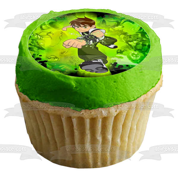 Imágenes comestibles para cupcakes con fondo verde de Ben 10 ABPID14783 