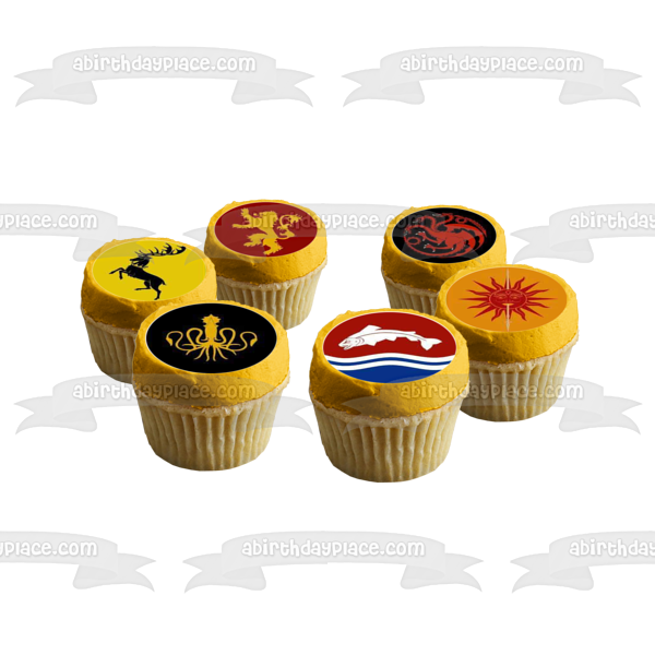 Emblemas de la casa de Juego de Tronos la casa del lobo terrible La casa Stark el león La casa Lannister el dragón Targaryen Imágenes comestibles para cupcakes ABPID14787 