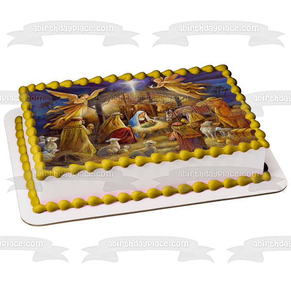 Adorno comestible para tarta con diseño del Santo Belén, Niño Jesús, Reyes Magos, María y José, imagen ABPID06289 