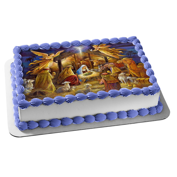 Holy Nativity Scene Baby Jesus Wisemen Mary Joseph Edible Cake Topper Image ABPID06289