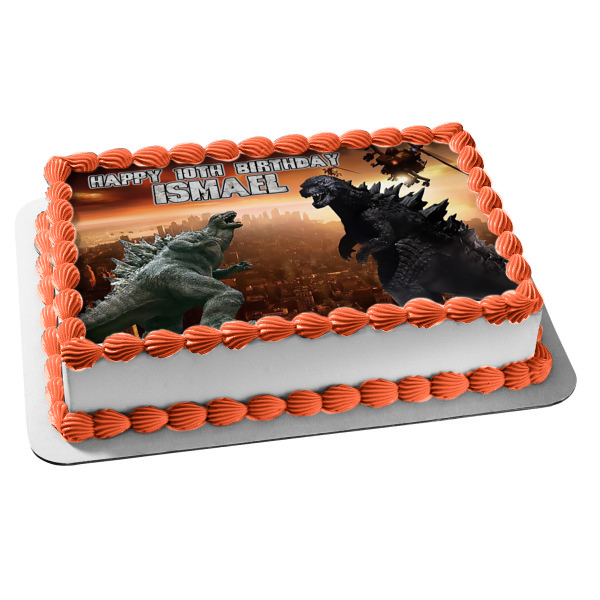 Godzilla King of the Monsters Two Godzillas Fighting Helicopters Edible Cake Topper Image ABPID00738