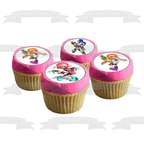 Splatoon 2 Inklings Rosa Naranja Azul Turquesa Comestible Cupcake Topper Imágenes ABPID50408 