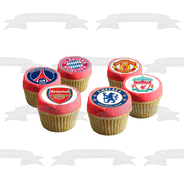 Soccer Club Logos Football Club Barcelona Chelsea Football Club Manchester United Arsenal FC Paris Saint Germain Edible Cupcake Topper Images ABPID14825