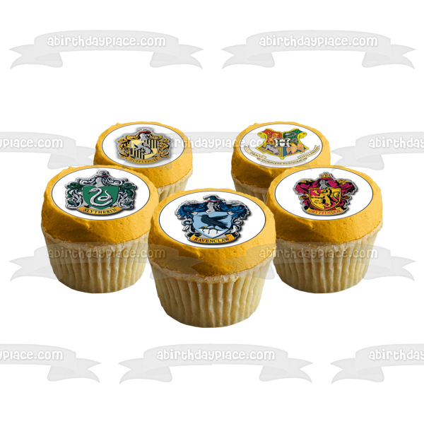 Harry Potter Hogwarts Crests Slytherin Gryffindor Hufflepuff Ravenclaw Imágenes comestibles para cupcakes ABPID14833 