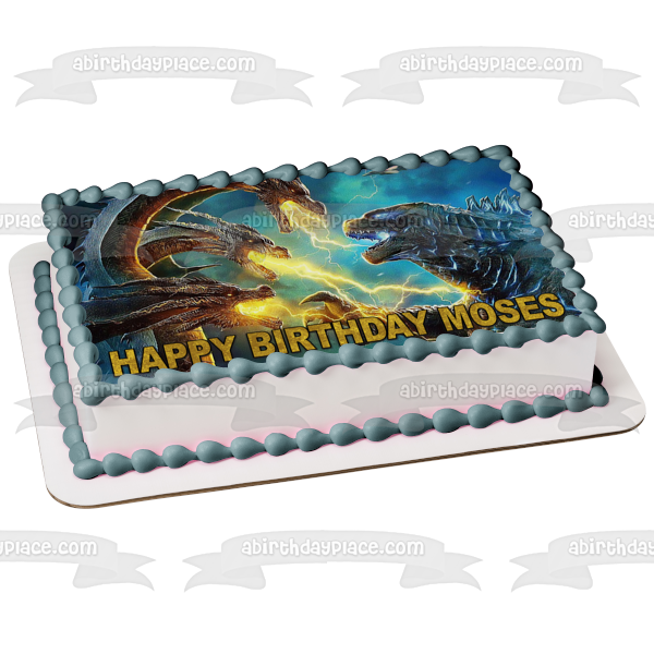 Ghidorah Godzilla feliz cumpleaños personalizable comestible pastel topper imagen ABPID53609 