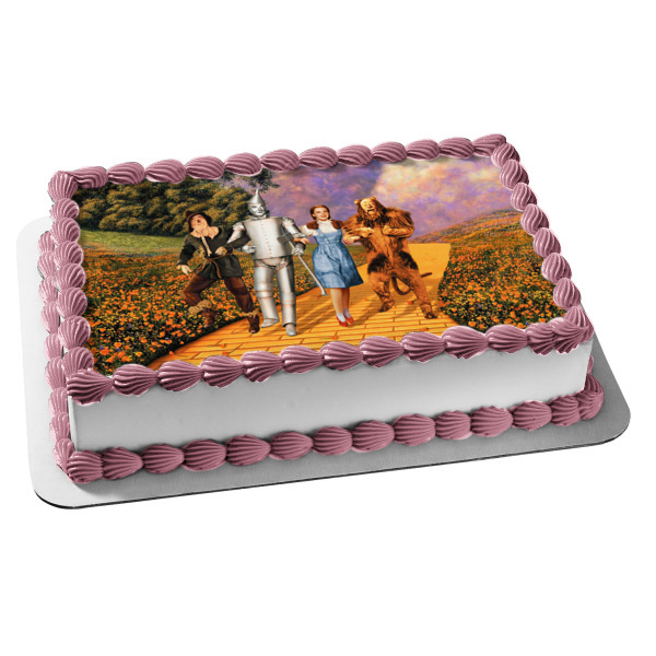 Wizard of Oz Scarecrow Tin Man Dorothy Cowardly Lion Poppy Fields Edible Cake Topper Image ABPID05074