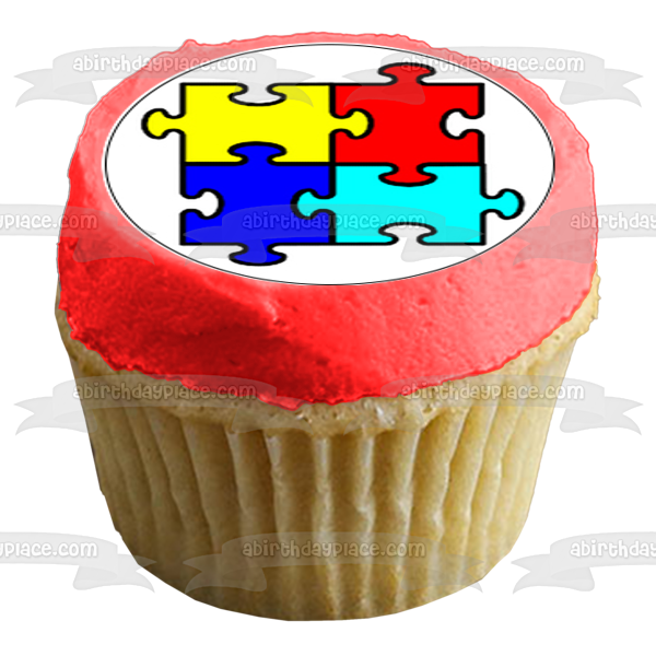 Imágenes de decoración comestible para cupcakes con piezas de rompecabezas de apoyo a la concientización sobre el autismo ABPID14865 