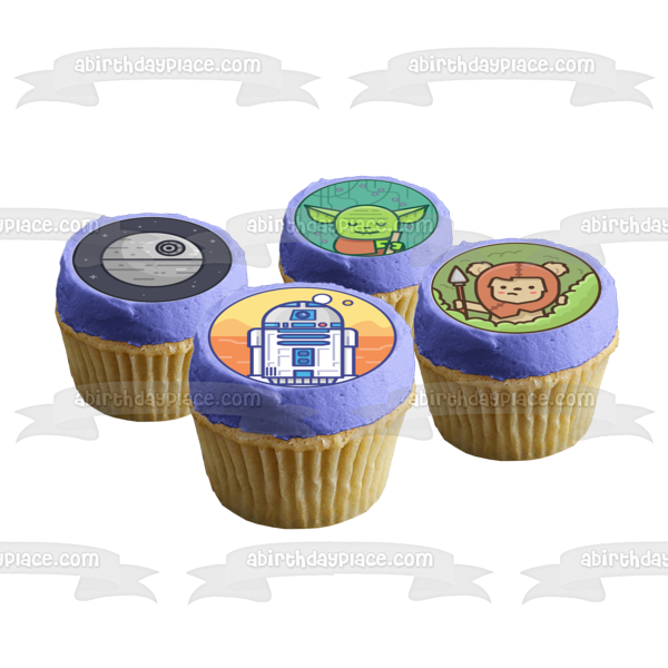 Star Wars Cartoon Chewbaca R2-D2 Yoda Edible Cupcake Topper Images ABPID14879