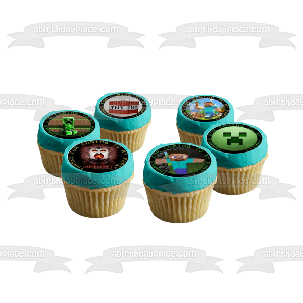 Minecraft Happy Birthday Steve Creeper Blue Diamond Sword Tnt Block Pig Ghast Edible Cupcake Topper Images ABPID51343