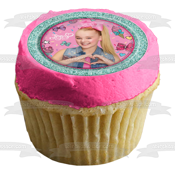 Jojo Siwa Corazón Helado Lazos para el cabello Adorno comestible para pastel Imagen ABPID00091 