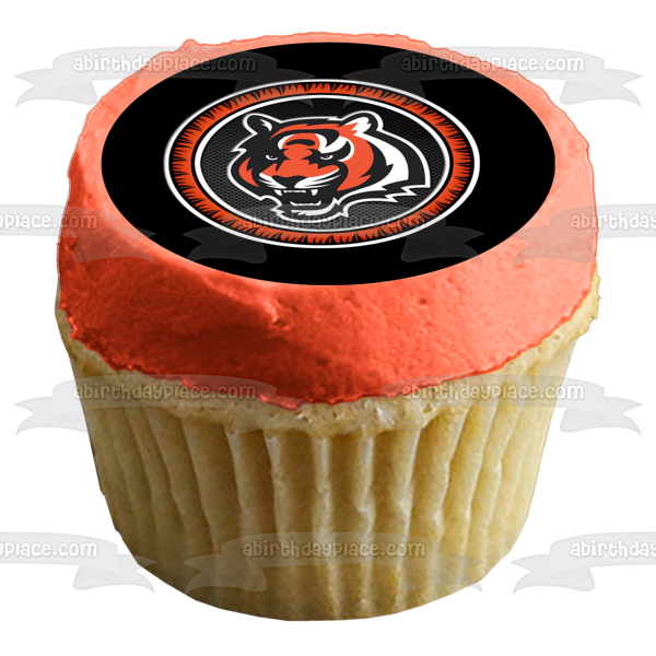 Imagen comestible para decoración de tarta con el logotipo de los Cincinnati Bengals de la NFL, fondo negro, ABPID00314 