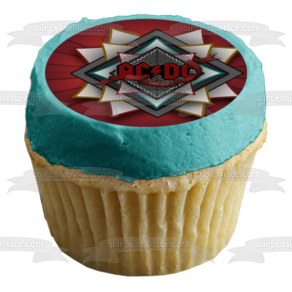 Logotipo de música de AC/DC Fondo rojo Imagen comestible para decoración de tarta ABPID00200 