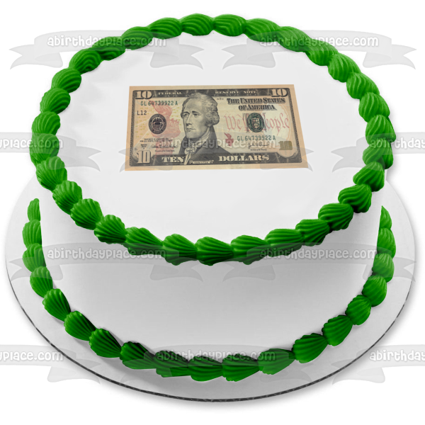 Imagen comestible para decoración de tarta con billete de 10 dólares, moneda americana, ABPID00012 