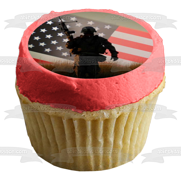 Imagen comestible para tarta con bandera estadounidense de soldado del ejército de los Estados Unidos ABPID00365 