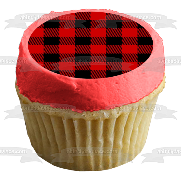 Red and Black Plaid Pattern Edible Cake Topper Image ABPID00211