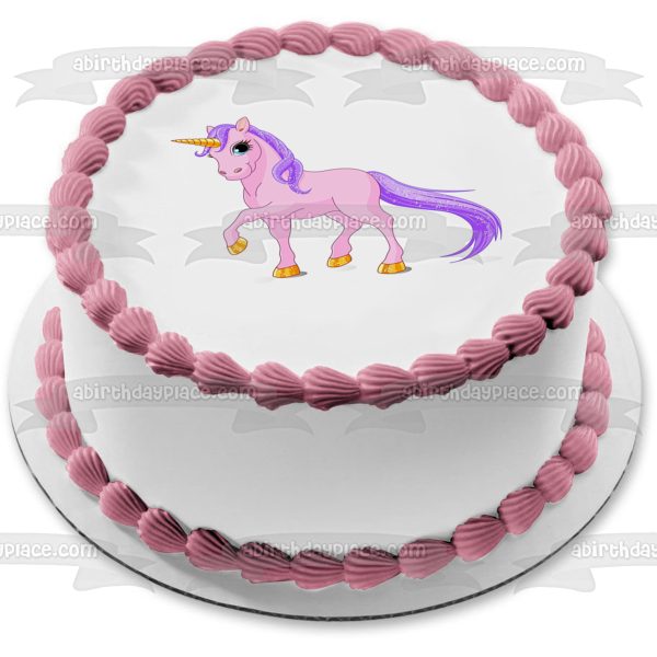 Pink Unicorn Purple Hair Leg Up Edible Cake Topper Image ABPID00416