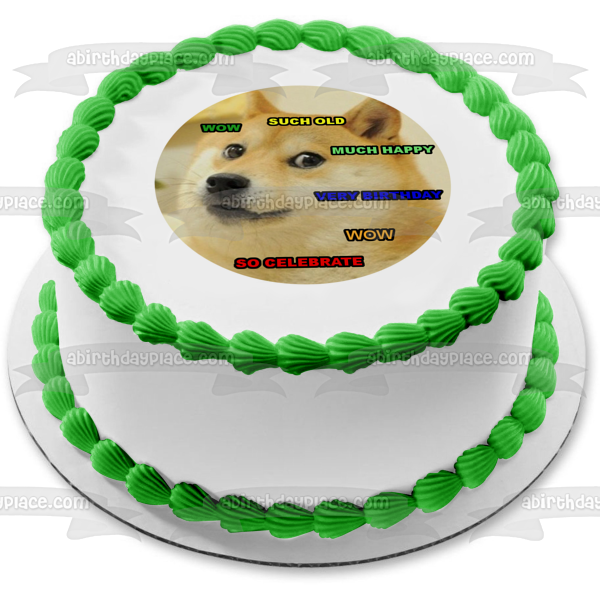 Feliz cumpleaños Doge Shiba Inu Dog Wow, tan viejo, mucho, feliz cumpleaños, así que celebra la imagen comestible para decoración de tarta ABPID00636 