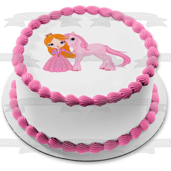 Hermosa princesa unicornio rosa adorno comestible para pastel imagen ABPID00525 