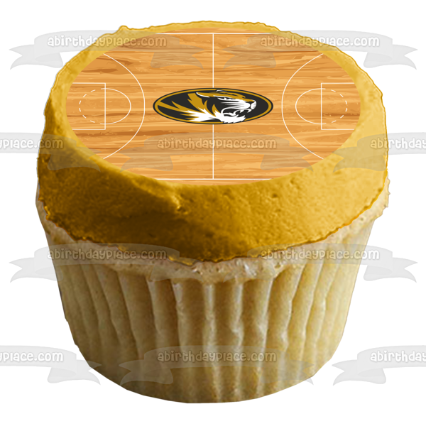 Imagen comestible para tarta con el logotipo de la Universidad de Missouri de los Tigres de Missouri, atletismo, cancha de baloncesto, ABPID00798 