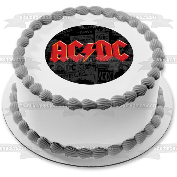 Imagen comestible para decoración de tarta con fondo de periódico con logotipo rojo de AC/DC ABPID01097 