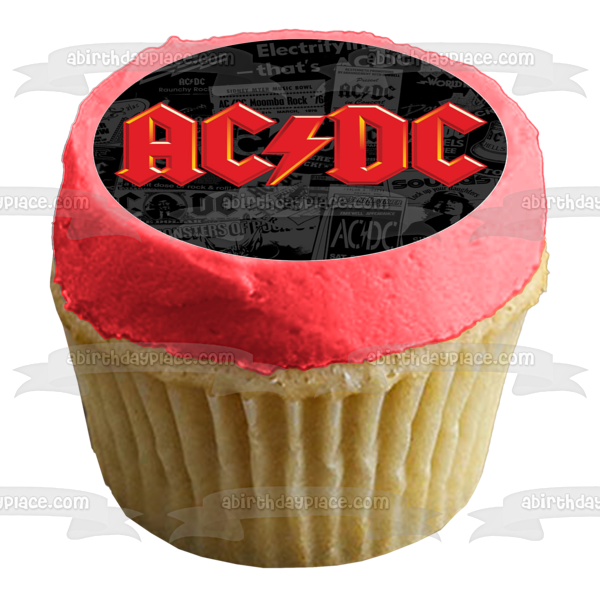 Imagen comestible para decoración de tarta con fondo de periódico con logotipo rojo de AC/DC ABPID01097 