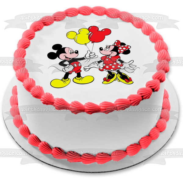 Imagen comestible para decoración de tarta con globos de Mickey Mouse y Minnie Mouse ABPID01109 