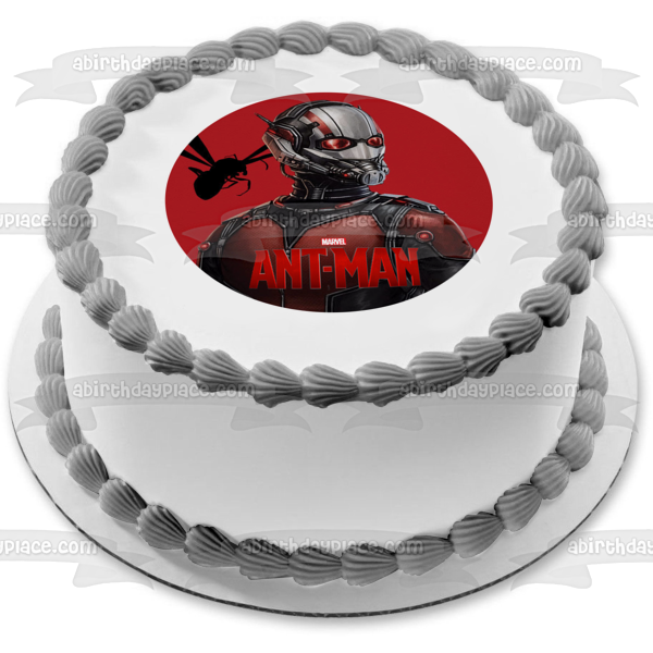 Ant-Man and a Flying Ant with a Red Background Edible Cake Topper Image ABPID00867