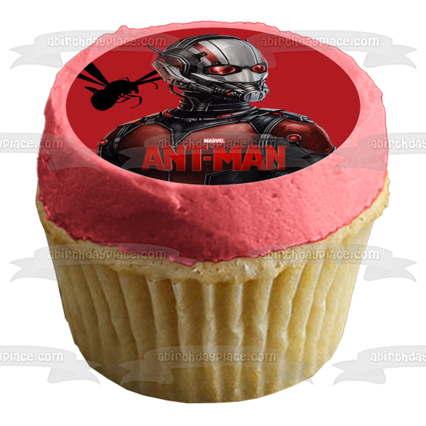 Ant-Man and a Flying Ant with a Red Background Edible Cake Topper Image ABPID00867