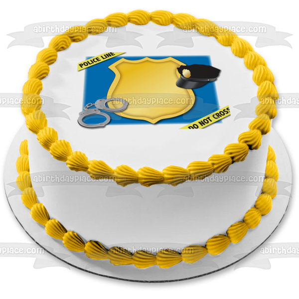 Insignia de artículos de policía, esposas, sombrero de policía, no cruzar la línea de policía, decoración comestible para tarta, imagen ABPID01209 