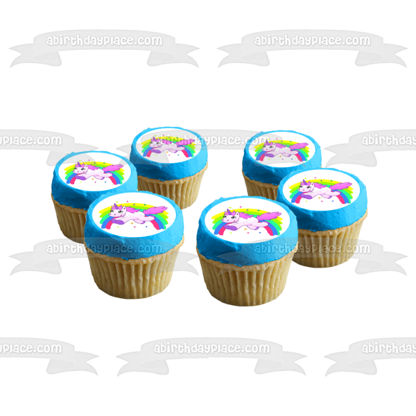 Adorno comestible para tarta con diseño de unicornio, arcoíris y estrellas, imagen ABPID01335 