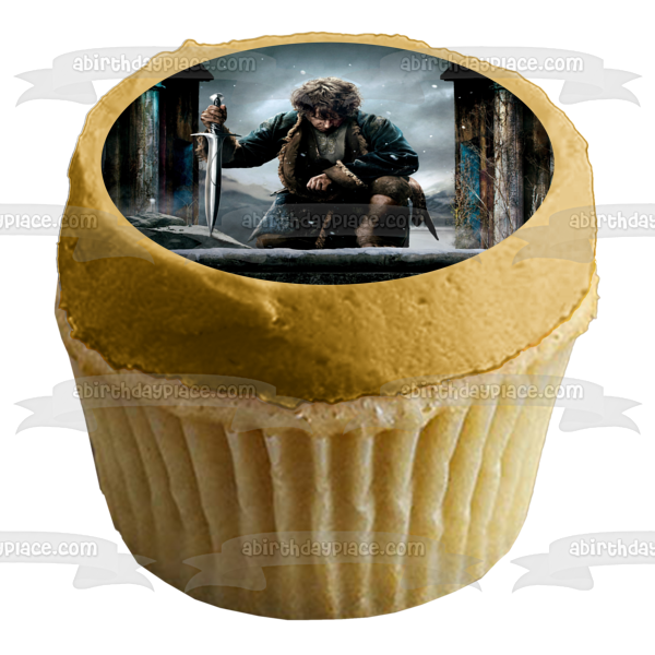 The Hobbit Bilbo Baggins Kneeling Sword Edible Cake Topper Image ABPID01266