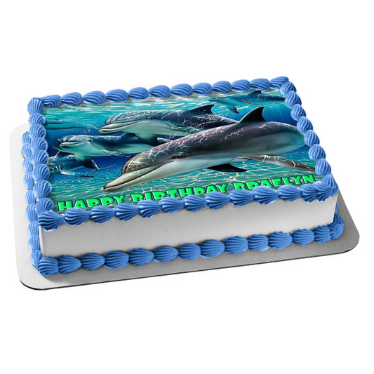 Dolphin Pod Ocean Day Edible Cake Topper Image ABPID00543