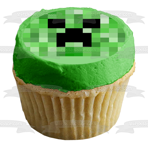 Decoración comestible para tarta con cara de enredadera de Minecraft, color verde, imagen ABPID27364 