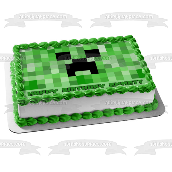 Decoración comestible para tarta con cara de enredadera de Minecraft, color verde, imagen ABPID27364 