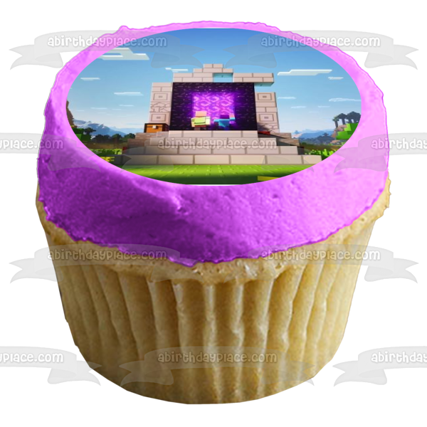 Minecraft Nether Portal Crafting Gaming Steve Edible Cake Topper Imagen ABPID53215 