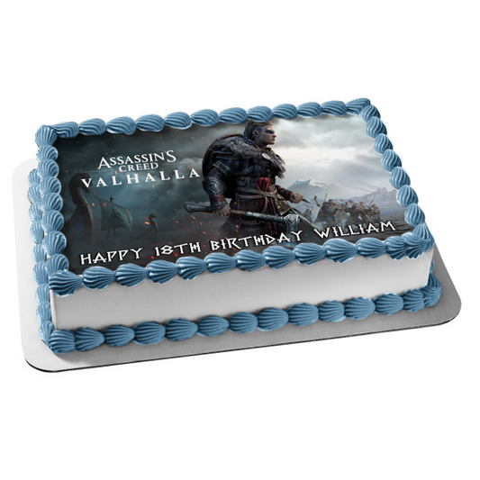 Assassins Creed Valhalla Norse Viking Video Game Cover Edible Cake Topper Image ABPID53221