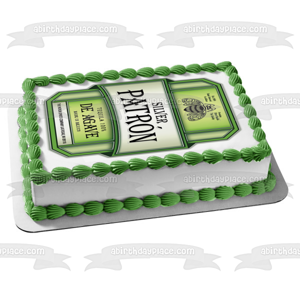 Decoración comestible para tarta con logotipo de Tequila De Agave, color verde y plateado, imagen ABPID52871 