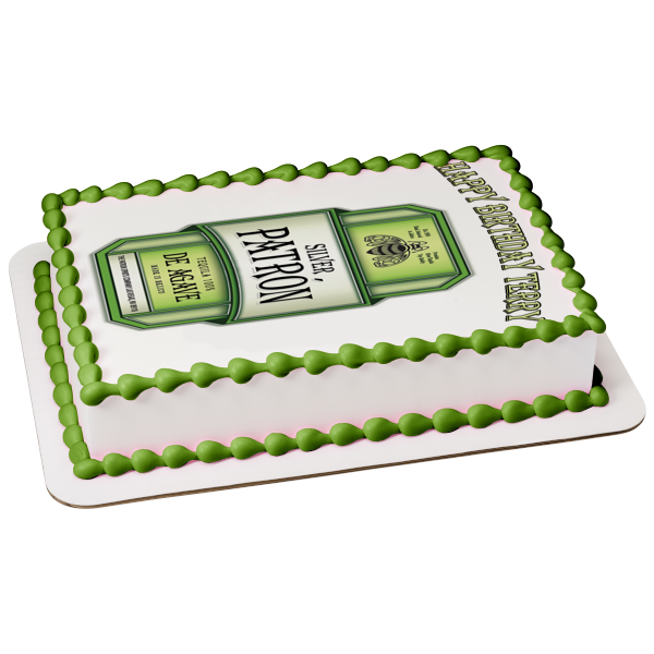 Decoración comestible para tarta con logotipo de Tequila De Agave, color verde y plateado, imagen ABPID52871 