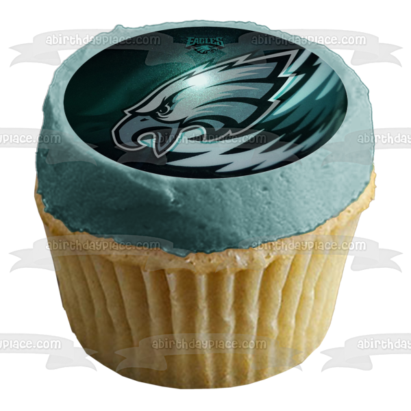 Imagen comestible para decoración de tarta con el logotipo de los Philadelphia Eagles de la NFL y fondo negro ABPID07034 